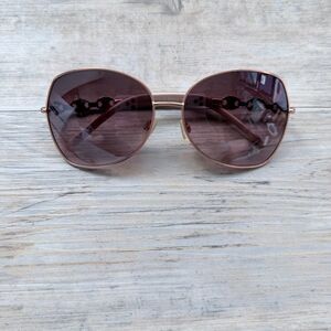 French Connection Rose Gold Oval Sunglasses Minimal Y2K Chic Pink Glam Vintage